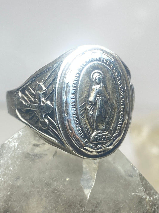 Madonna ring size 9.75 religious cross band sterling silver women men