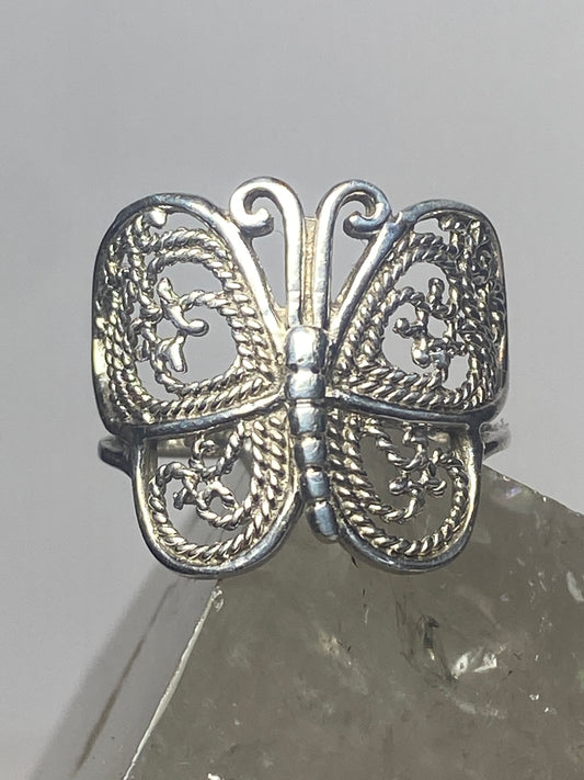 Butterfly ring size 6.75 filigree band sterling silver women girls
