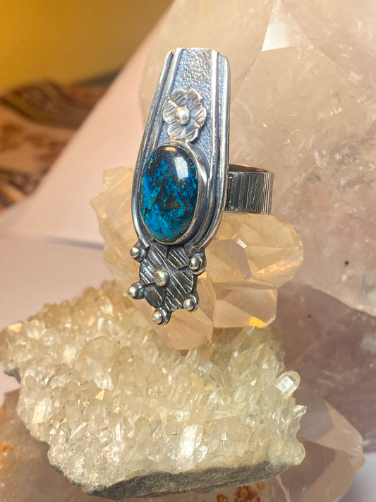 Turquoise ? ring size 7.75 floral long southwest sterling silver women