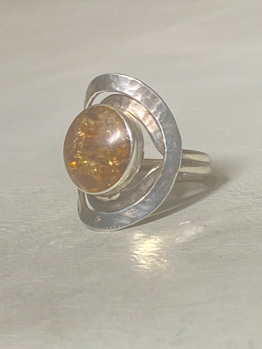 Amber ring southwest spiral band sterling silver women