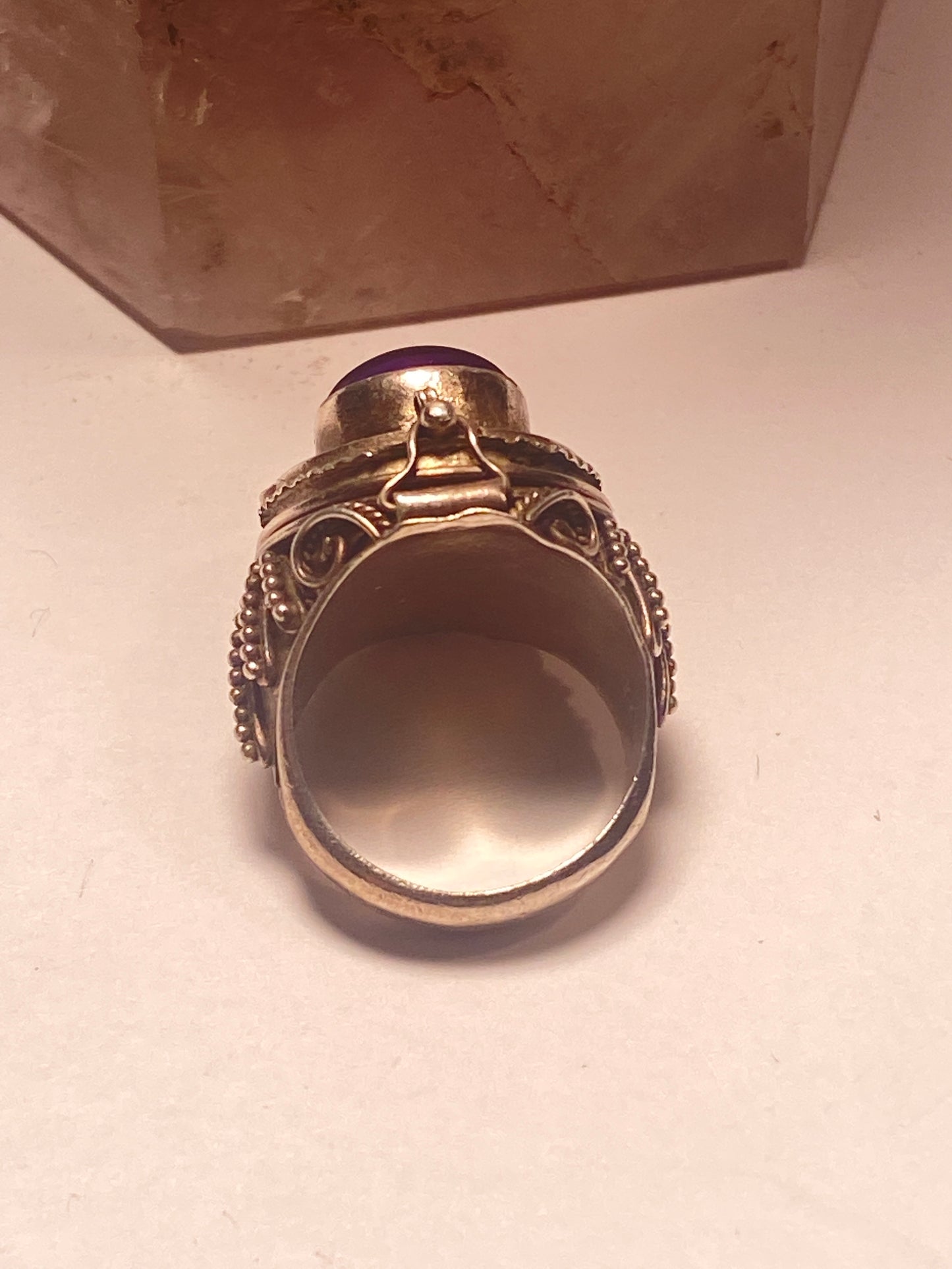 Poison ring beaded amethyst pinky sterling silver women girl