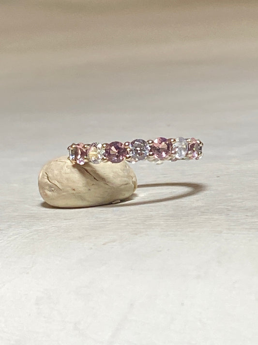 Eternity band pink clear CZ crystal stacker ring sterling silver women girls