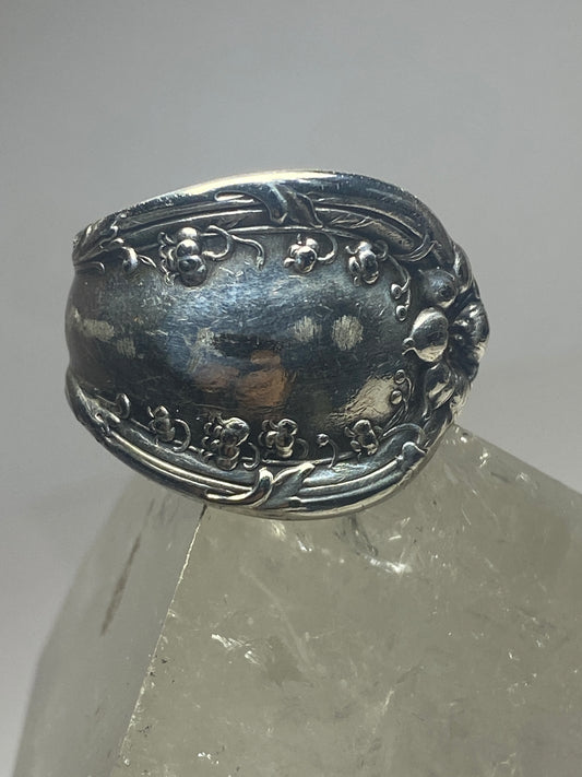 Floral spoon ring flower silver plated flower band women