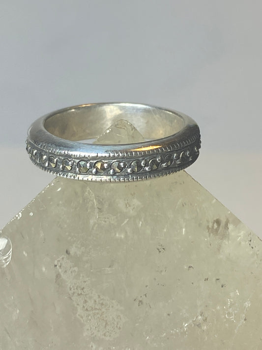 Marcasite ring band slender stacker sterling silver women girls