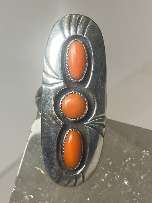 Coral ring size 7 Navajo long sterling silver women