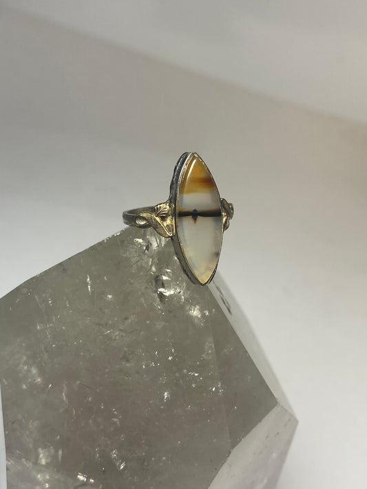 Agate ring long art deco band sterling silver women girls