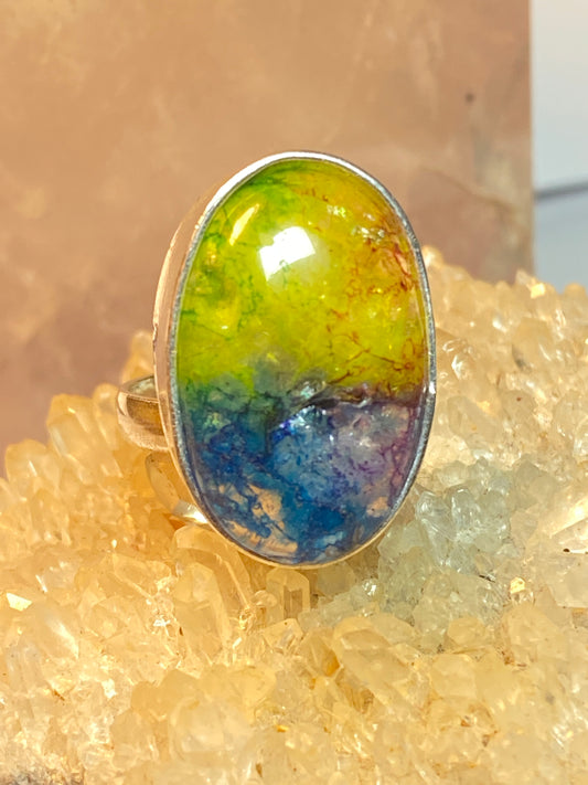 Quartz ring size 7 adj green blue sterling silver women girls