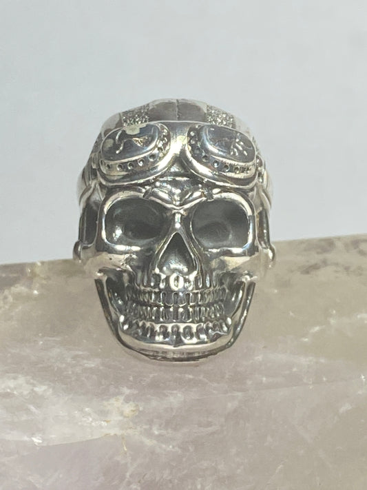 Skull ring biker band motorcycle goggles sterling silver band men women