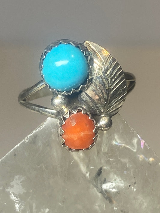 Turquoise ring coral southwest pinky floral leaves blossom baby children women girls u