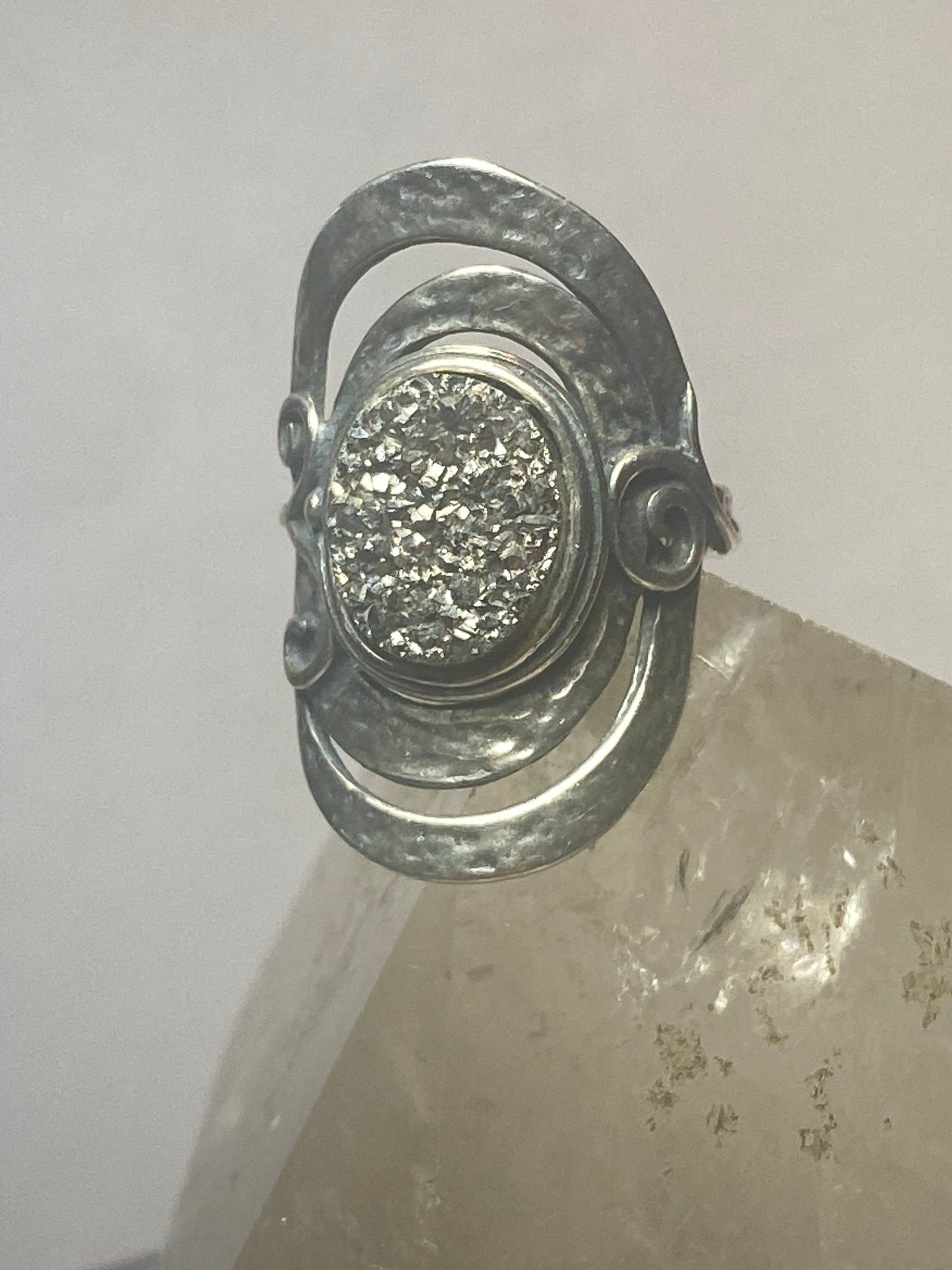 Druzy ring long knuckle band PZ Israel sterling silver women girls