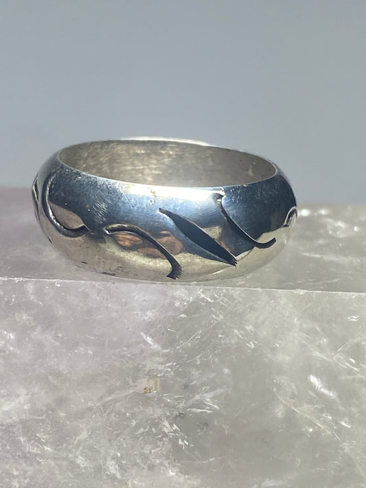 Dome ring waves band Mexico abstract sterling silver women men