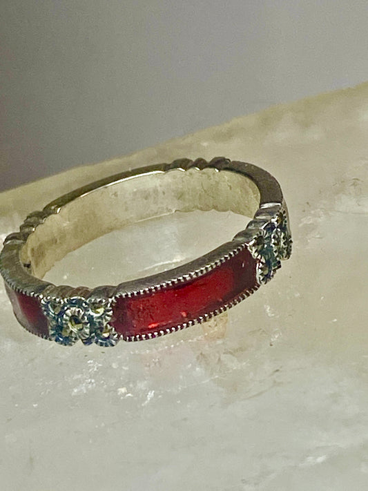 Judith Jack ring size 7.75 marcasites red stacker band sterling silver women