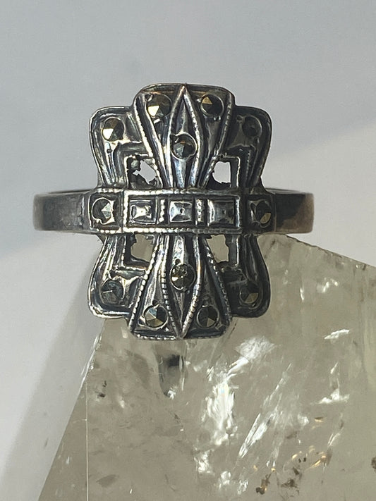Marcasite ring band sterling silver Art Deco style women girls