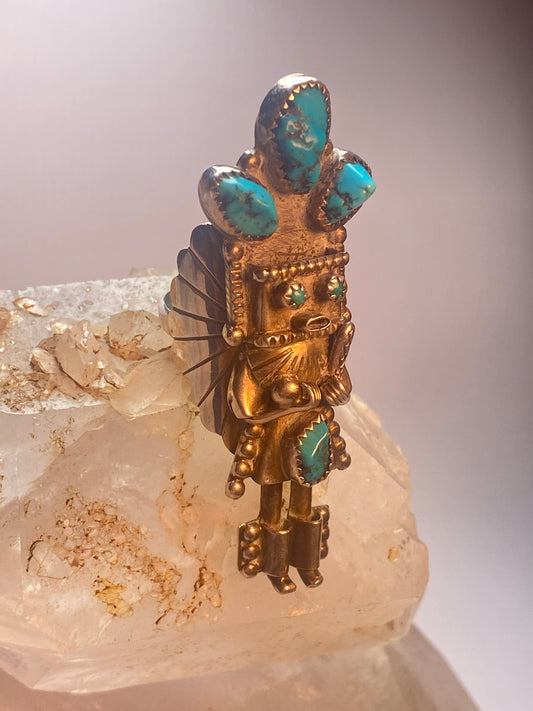 Kachina ring size 8.50 Navajo turquoise southwest sterling silver women