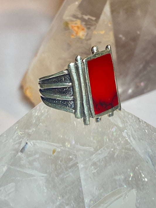 Red ring size 7.75 mid century sterling silver women men