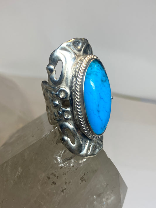 Turquoise ring long poison Mexico sterling silver women