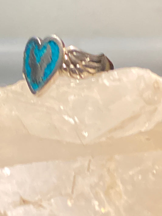 Biker ring heart w wings band turquoise chips southwest sterling silver women