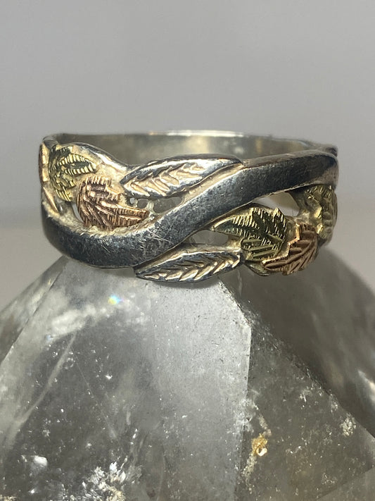 Black Hills Gold ring size 10.75 leaves band sterling silver women men