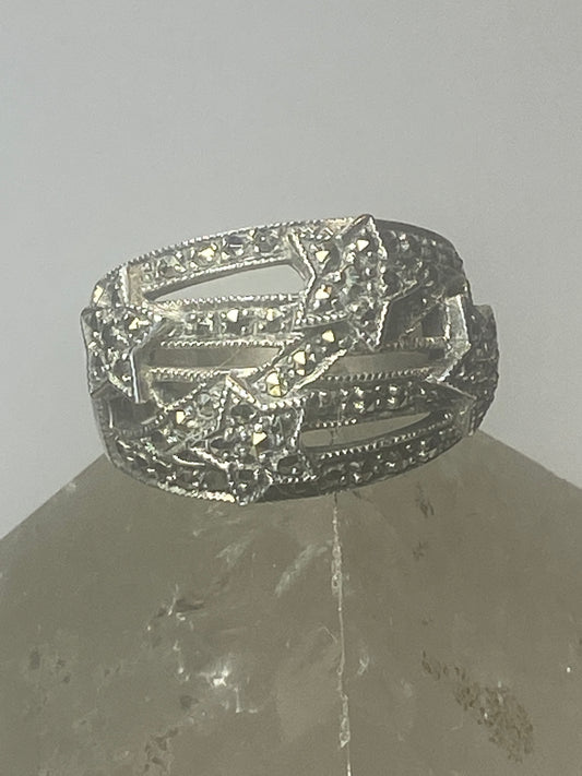 Stars ring marcasites celestial band sterling silver women