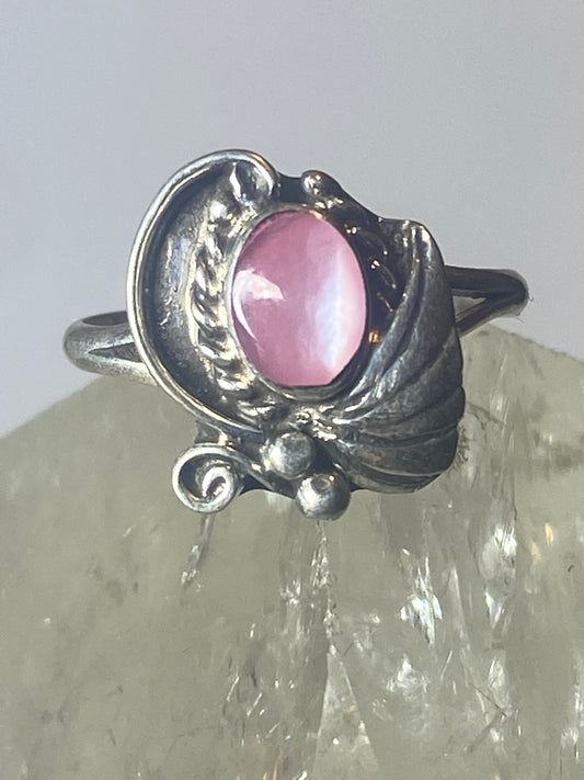 Mother of pearl Ring leaf southwest pinky sterling silver women girl k