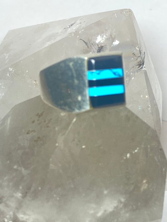 Turquoise ring onyx Mexico band southwest sterling silver women men