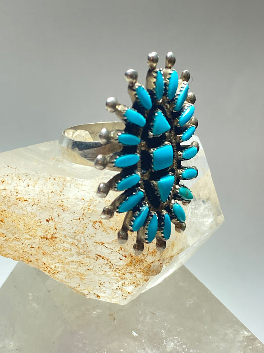Turquoise ring size 9.25 Zuni petite point long sterling silver women girls