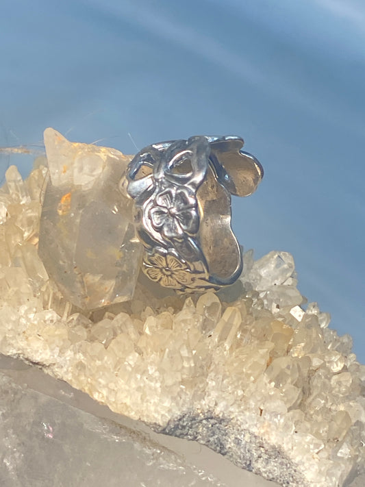 Four leaf clover spoon ring size 7.25 good luck band sterling silver women b adj