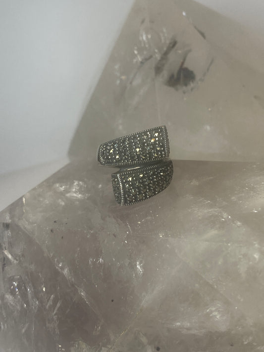 Marcasite ring wrap around band sterling silver Art Deco style women girls