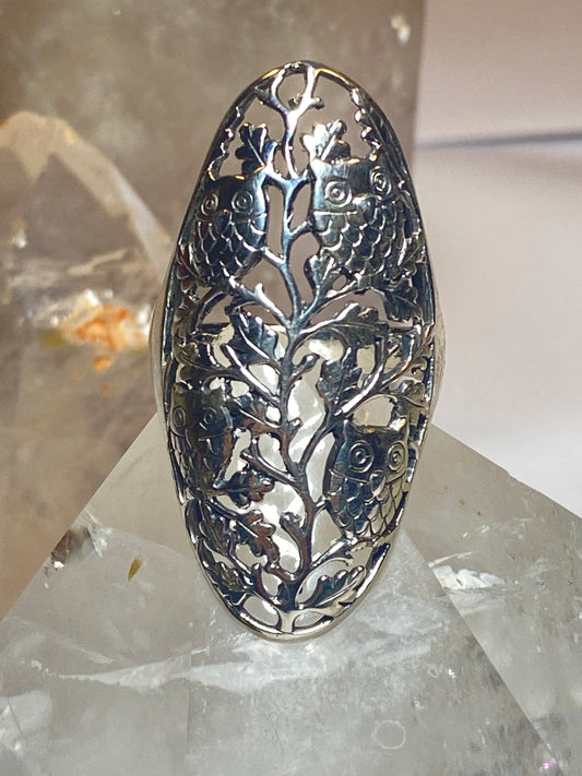 Owls ring size 11.75 long filigree ornate band sterling silver women girls