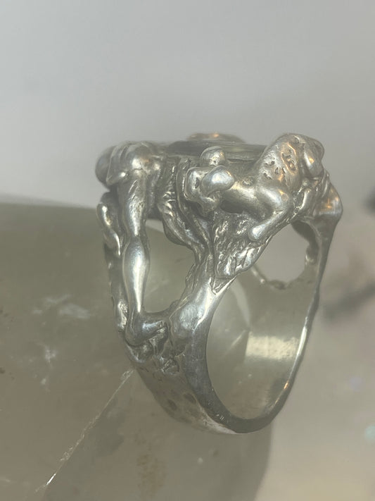 Deer ring abalone Native American band sterling silver women men