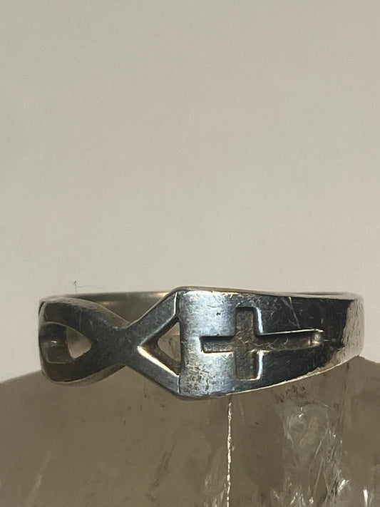 Cross ring religious fish band sterling silver women girls