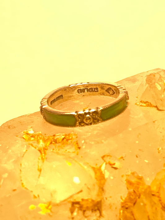 Judith Jack ring size 6.75 green band marcasites art deco stacker sterling silver women girls