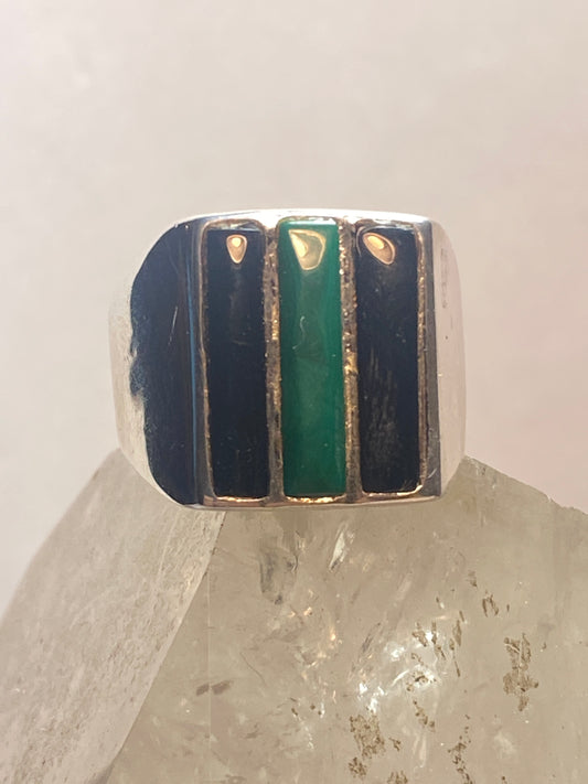 Black ring size 10.75 green band southwest sterling silver men