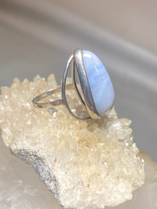 Blue lace agate ring size 6.25 long band southwest sterling silver women girls