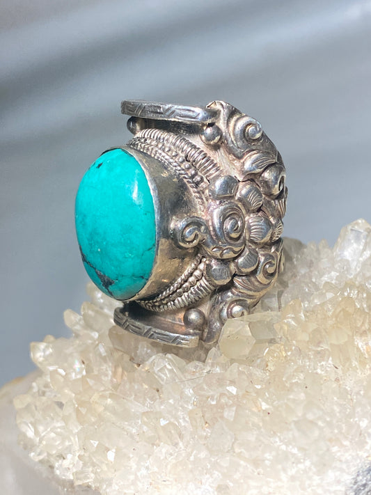 Turquoise ring size 5.50 Heavy Floral Vines Band sterling silver women