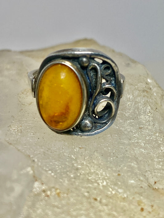 Amber ring size 6 sterling silver southwest band women girls