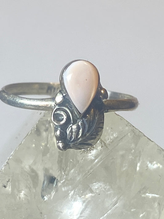 Mother of pearl Ring leaf teardrop southwest pinky sterling silver women girl fg
