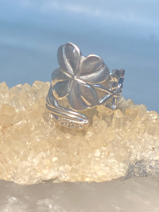 Four leaf clover spoon ring size 7.50 good luck band sterling silver women adj