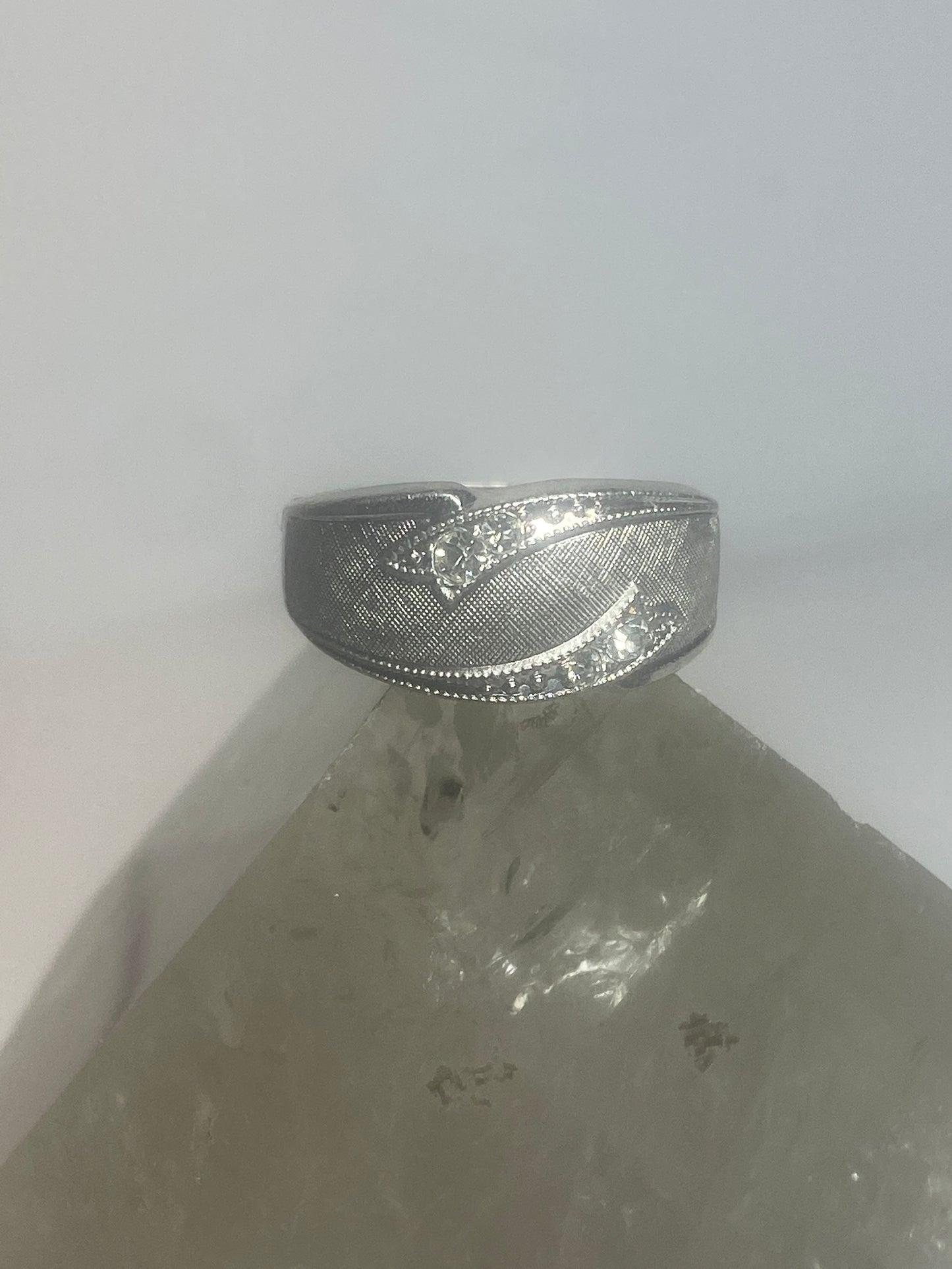 Brushed ring size 7.75 Art Deco influences band sterling silver women girls