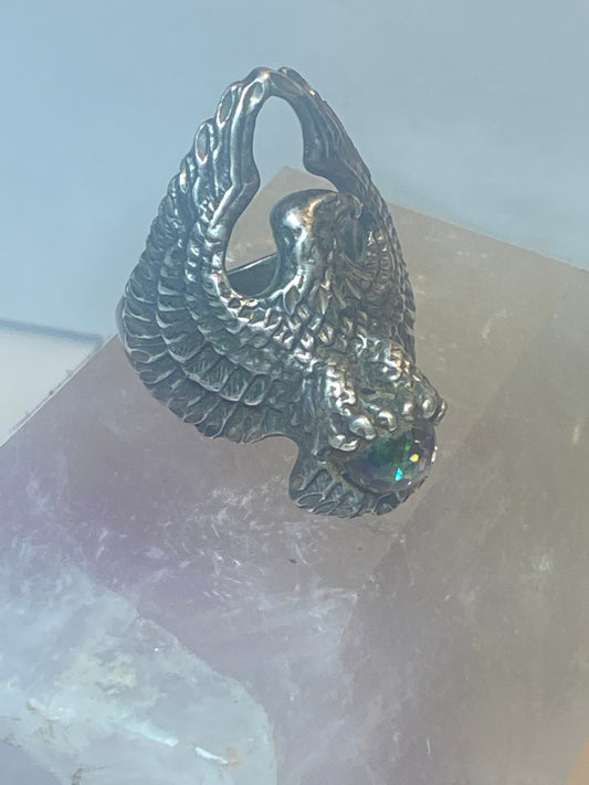 Eagle ring southwest sterling silver rainbow disco ball crystal women men