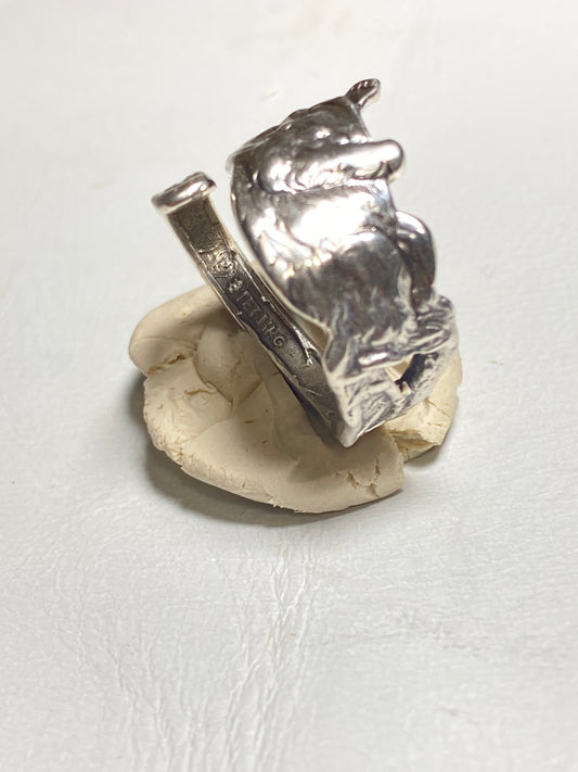Bear spoon ring animal band sterling silver band women girls
