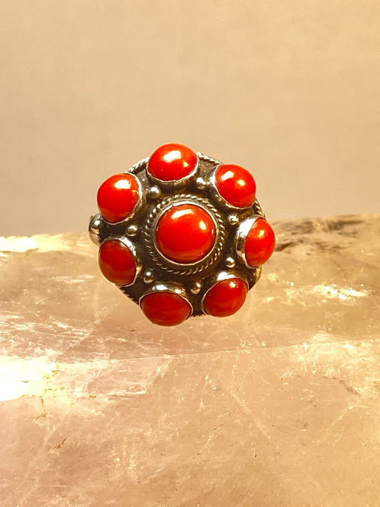 Poison ring Coral flower floral sterling silver women