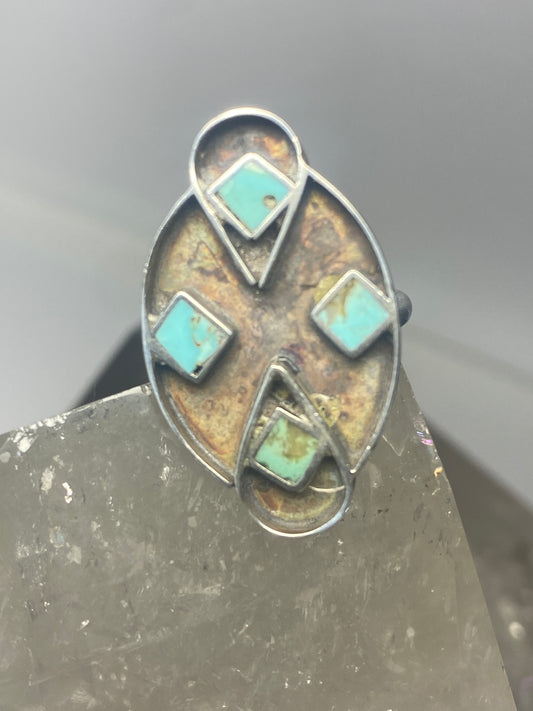 Long ring turquoise size 6.50 southwest sterling silver women girls v