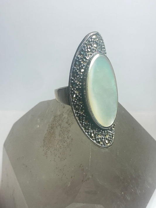 Mother of Pearl ring long Art Deco sterling silver women girls