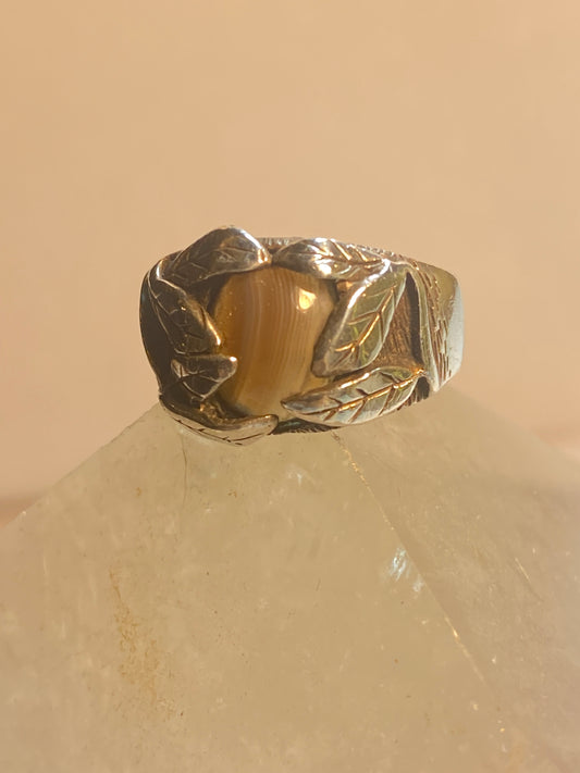 Agate ring size 6.25 leaves band sterling silver pinky women