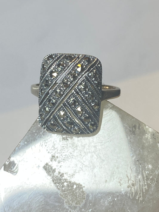 Marcasite ring band rectangular sterling silver Art Deco style women girls