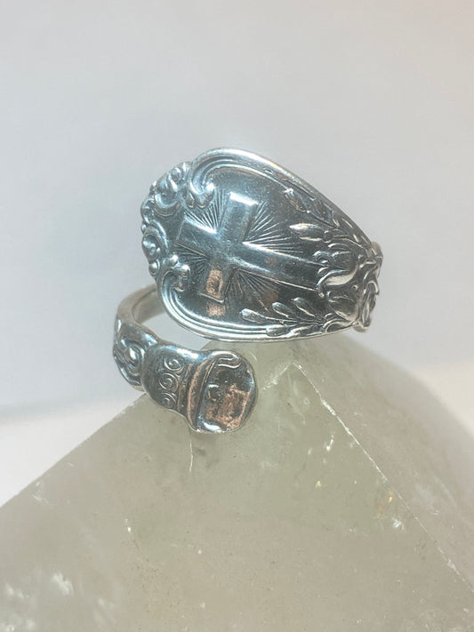 Cross spoon ring religious floral Xmas bell band sterling silver women girls