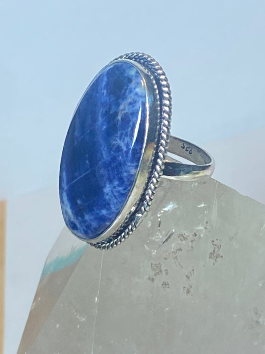 Sodalite ring large stone sterling silver women girls