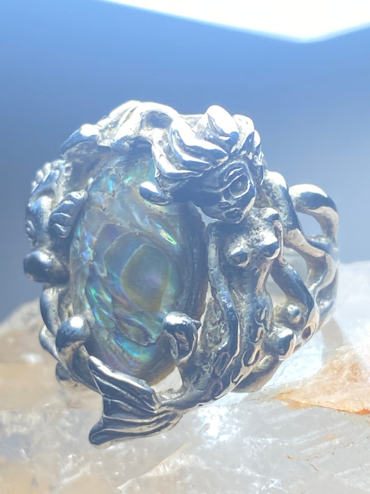 Mermaid Ring fish abalone ocean waves sterling silver women girls