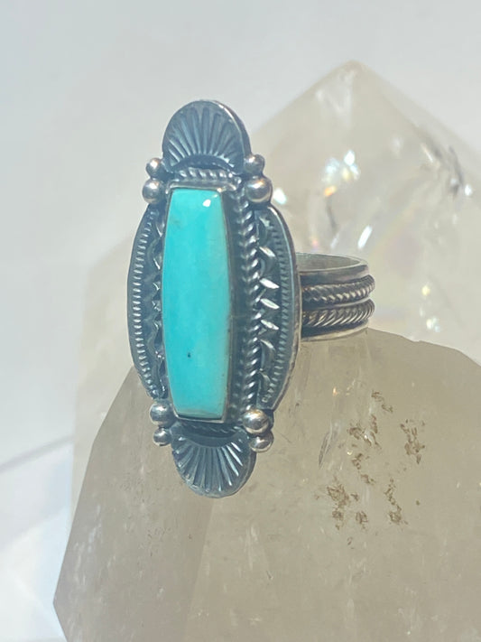 Turquoise ring long Navajo M&R Calladitto sterling silver women girls